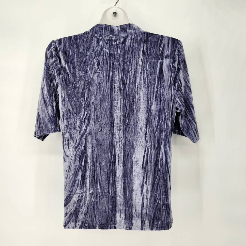 Pilcro Anthropologie Slate Blue‎ Velveteen Mock Neck Short Sleeve Top XL - Picture 8 of 8